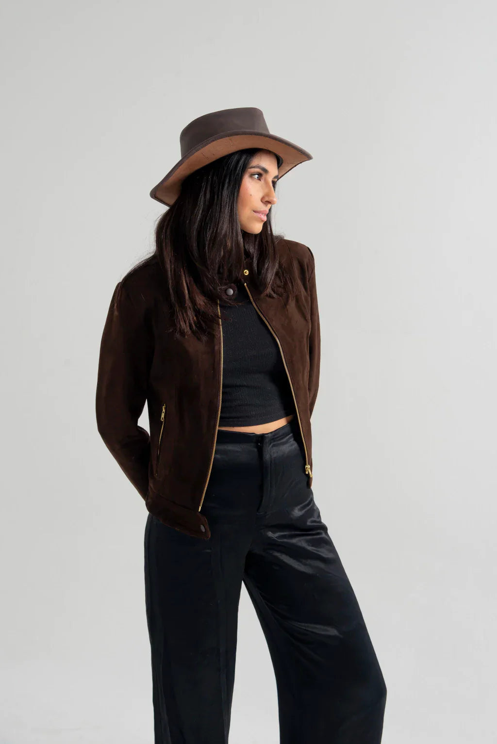 Dark Brown Women's Suede Leather Jacket