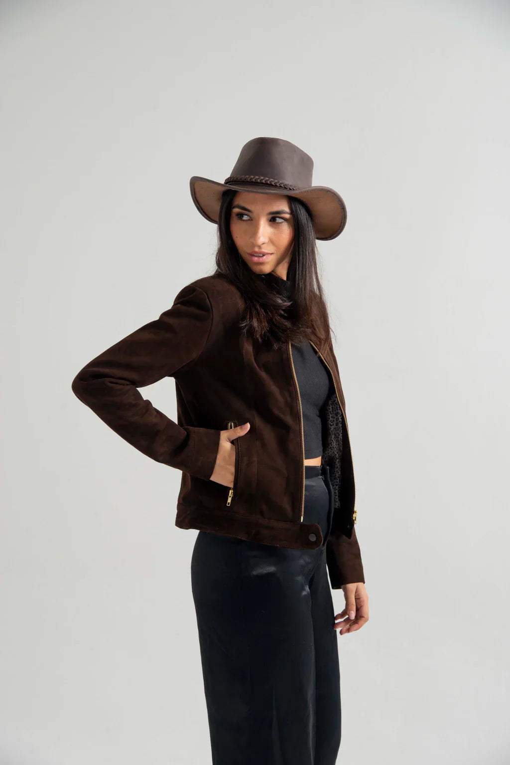 Dark Brown Women's Suede Leather Jacket