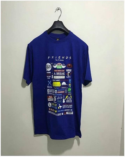 Royal Blue Friends Cotton Printed T-Shirt For