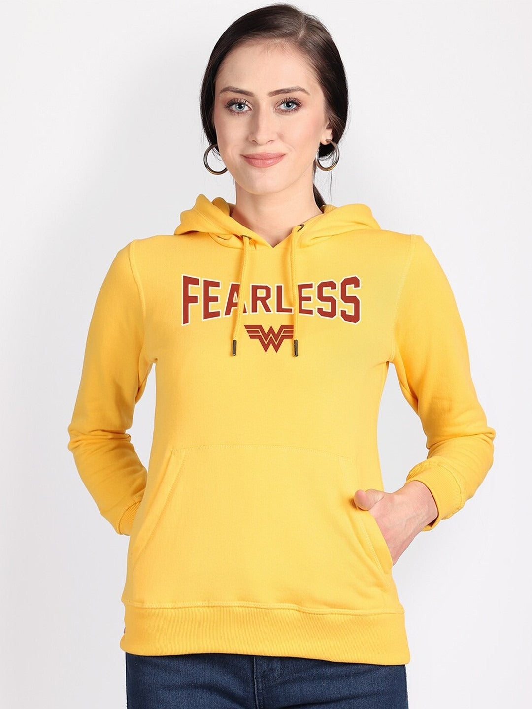 Wonder Woman Printed Hooded Pullover Yellow Hoodie for Women – Stylish Cotton Sweatshirt Online in Pakistan | HB INDUSTRIES