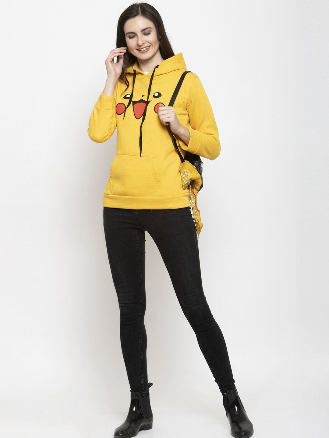 Women Printed Hooded Fleece Yellow Hoodie – Stylish Winter Wear in Pakistan | HB INDUSTRIES