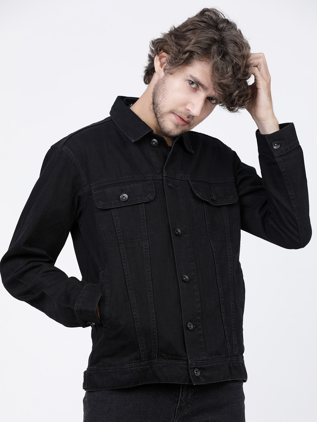 Men’s Black Solid Denim Jacket – Timeless Street Style by HB INDUSTRIES Pakistan