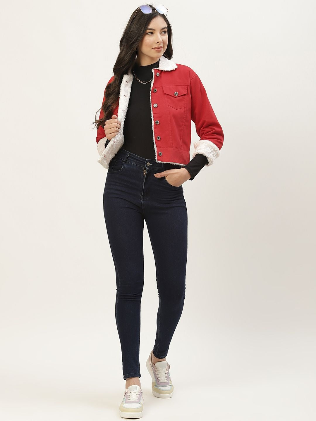 Women Red Solid Pure Cotton Denim Jacket – Stylish, Breathable Outerwear for Pakistan | HB INDUSTRIES
