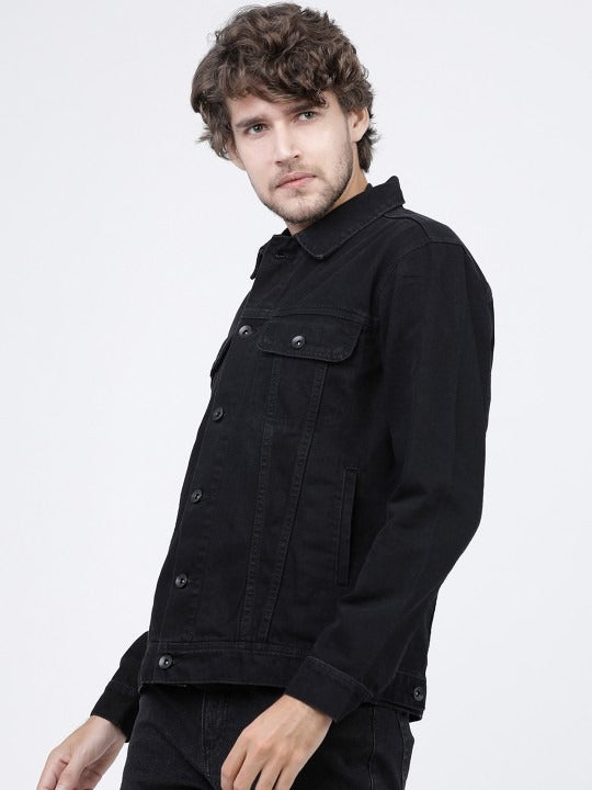 Men’s Black Solid Denim Jacket – Timeless Street Style by HB INDUSTRIES Pakistan