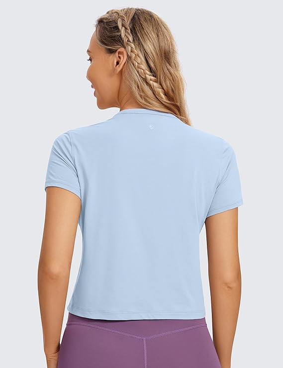 Women's Workout Crop Top T-Shirt Yoga Running Basic Tee Sky Blue