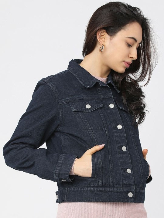 Women Blue Solid Jacket – Versatile Lightweight Outerwear for Pakistan | DOCACCA