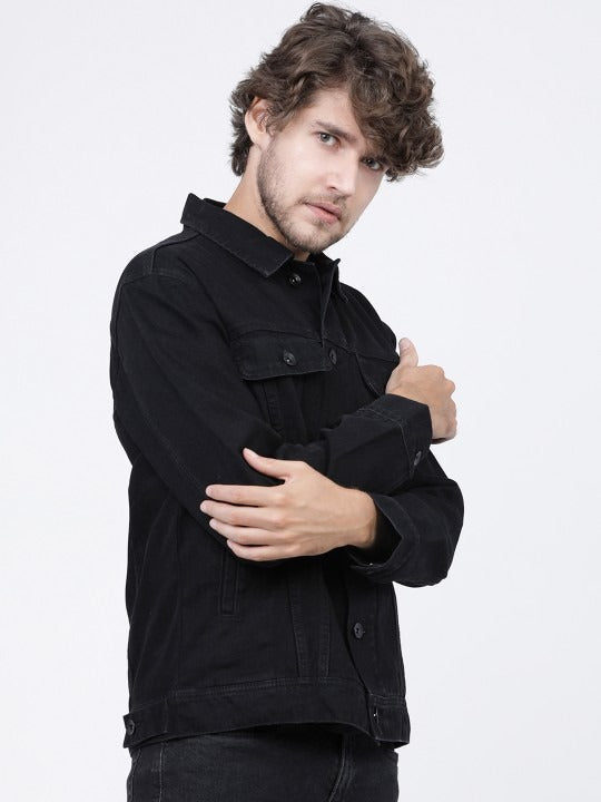 Men’s Black Solid Denim Jacket – Timeless Street Style by HB INDUSTRIES Pakistan