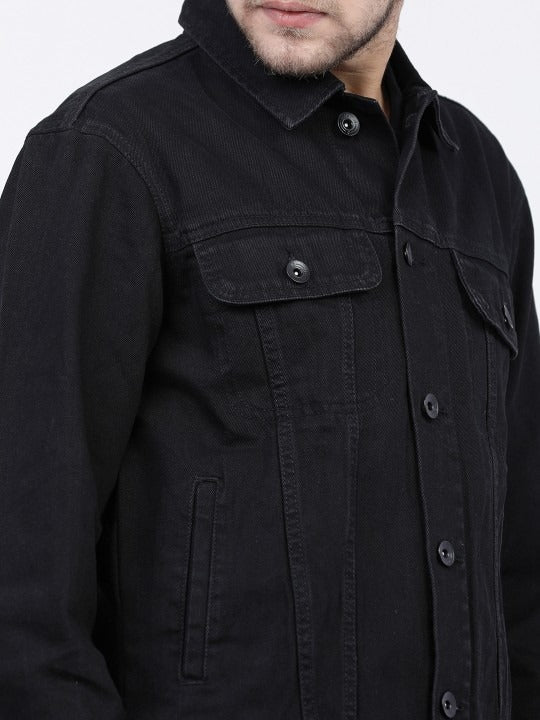 Men’s Black Solid Denim Jacket – Timeless Street Style by HB INDUSTRIES Pakistan