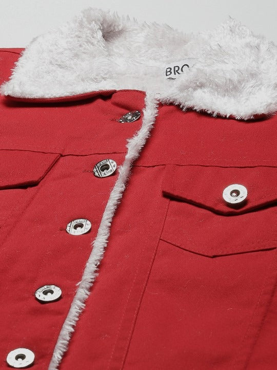 Women Red Solid Pure Cotton Denim Jacket – Stylish, Breathable Outerwear for Pakistan | HB INDUSTRIES