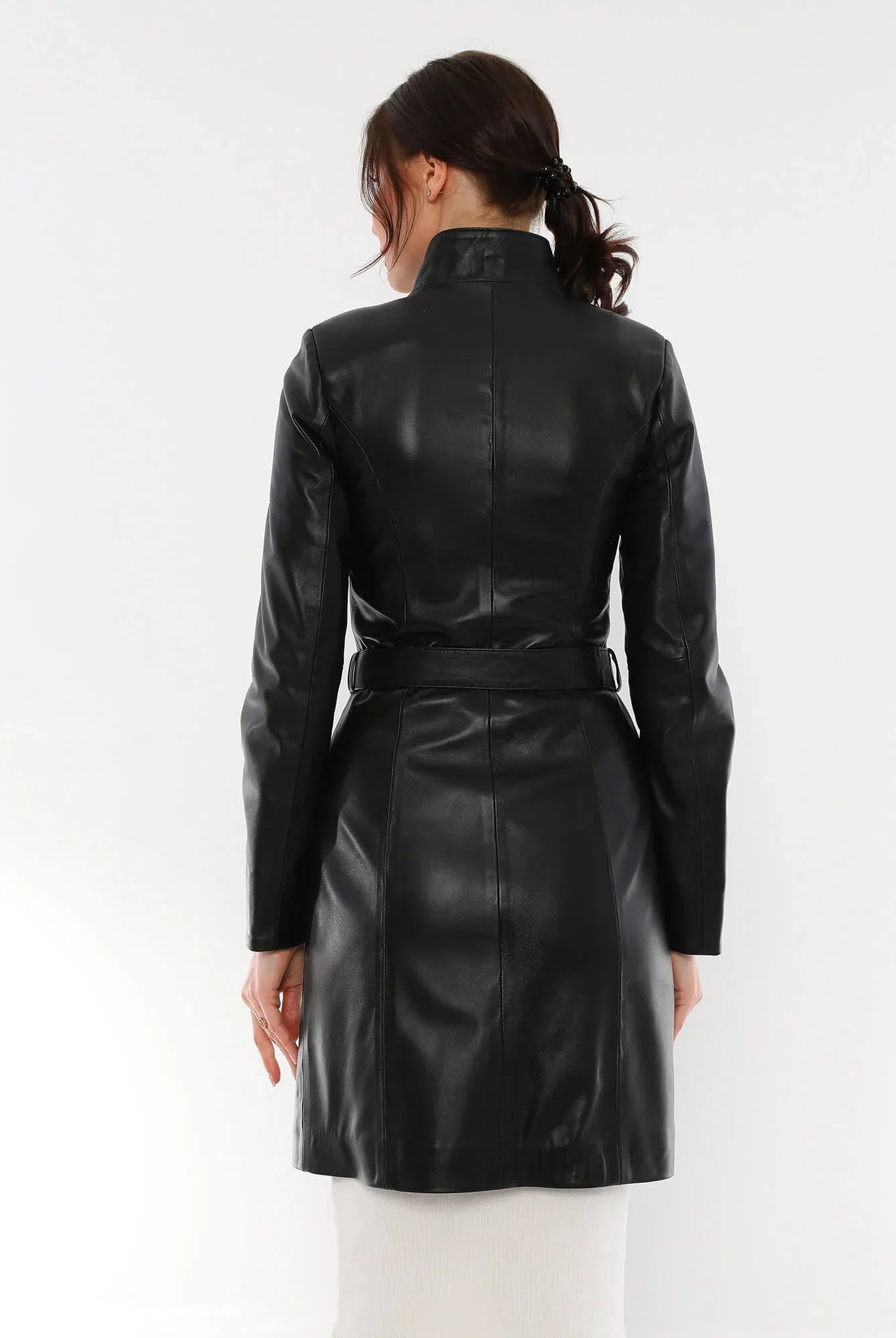 Alexa Black Leather Trench Coat For Women