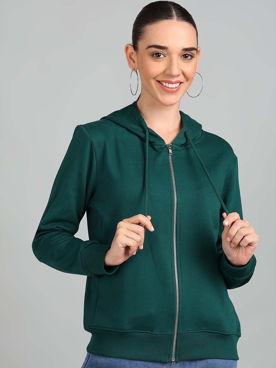 Women Solid Hooded Front-Open Cotton Olive Green Zipper Hoodie – Casual & Stylish Outerwear for Pakistan | HB INDUSTRIES