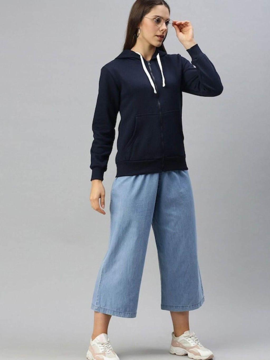 Women Navy Blue Hooded Zipper – Stylish Cotton Hoodie for Everyday Comfort in Pakistan | DOCACCA