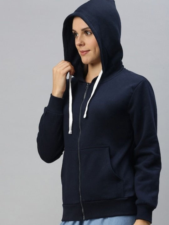 Women Navy Blue Hooded Zipper – Stylish Cotton Hoodie for Everyday Comfort in Pakistan | DOCACCA