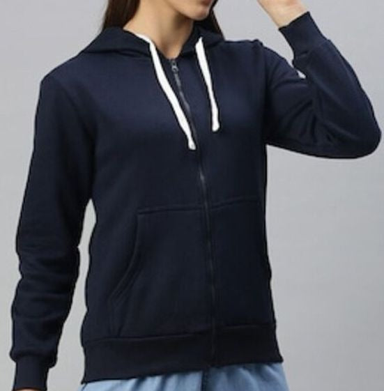 Women Navy Blue Hooded Zipper – Stylish Cotton Hoodie for Everyday Comfort in Pakistan | DOCACCA