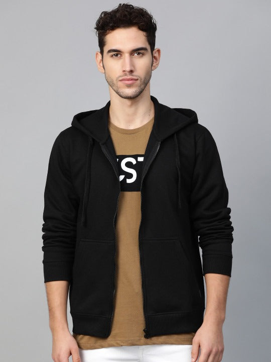 Men Black Solid Hooded Sweatshirt – Cotton Fleece Pullover Hoodie for Men in Pakistan | DOCACCA