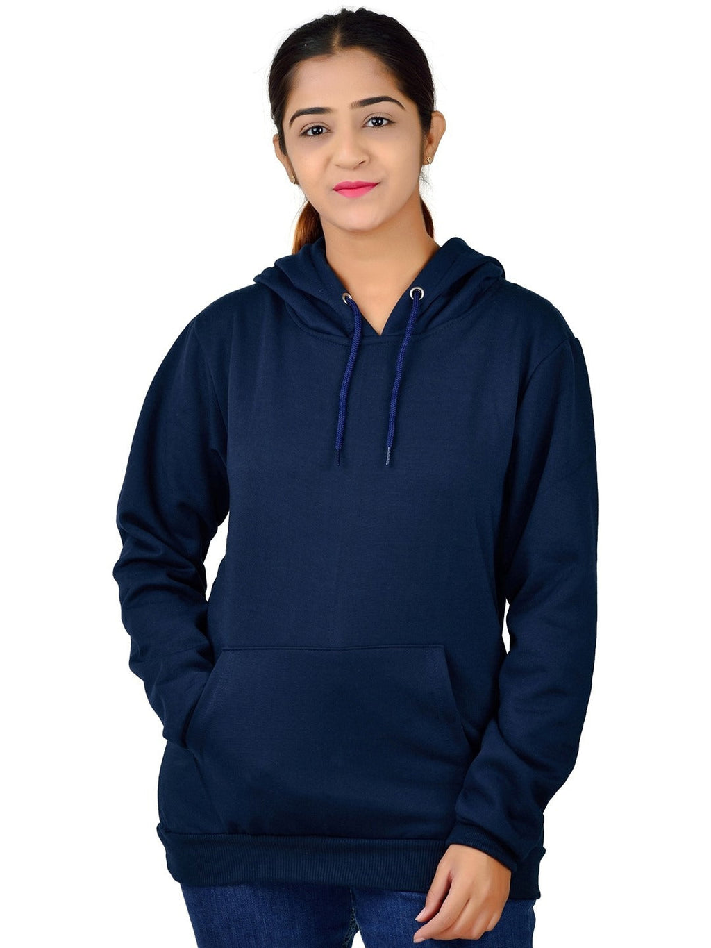 Women Printed Oversized Fit Longline Navy Blue Hoodie – Stylish & Comfortable Winter Wear in Pakistan | DOCACCA
