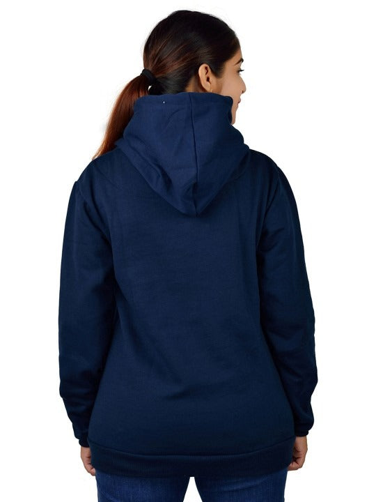 Women Printed Oversized Fit Longline Navy Blue Hoodie – Stylish & Comfortable Winter Wear in Pakistan | DOCACCA