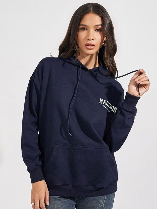 Women Typography Printed Oversized Fit Longline Hoodie – Trendy Streetwear Style in Pakistan | DOCACCA