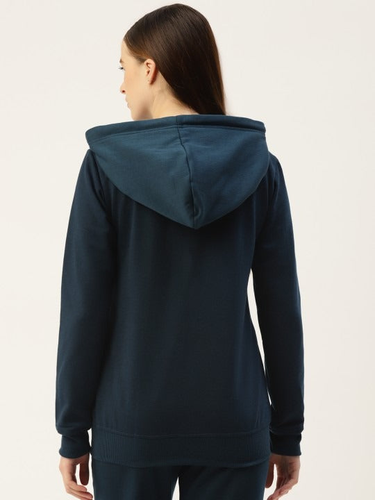 Women Long Sleeves Hooded Navy Blue Zipper Jacket – Stylish Casual Outerwear for Pakistan | DOCACCA