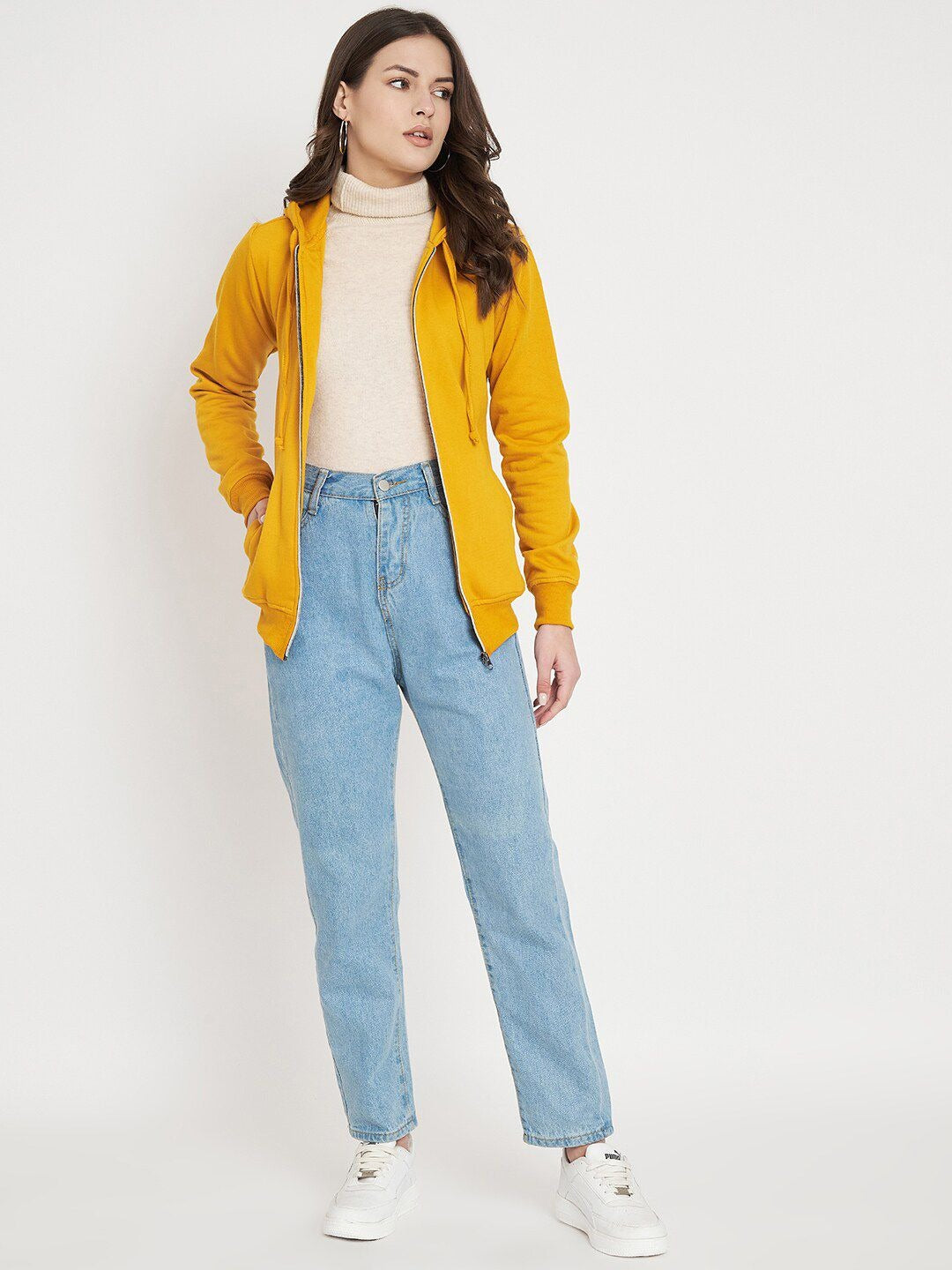 Hooded Fleece Front-Open Yellow Zipper for Women – Cozy Winter Hoodie in Pakistan | HB INDUSTRIES