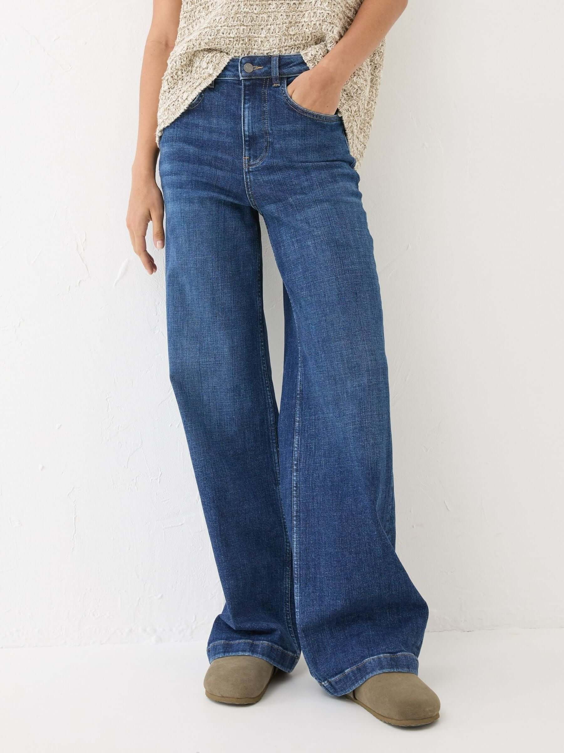 Women Fat Face Welling Blue Wide Leg Jeans – Trendy High Waist Denim for Pakistan | HB INDUSTRIES