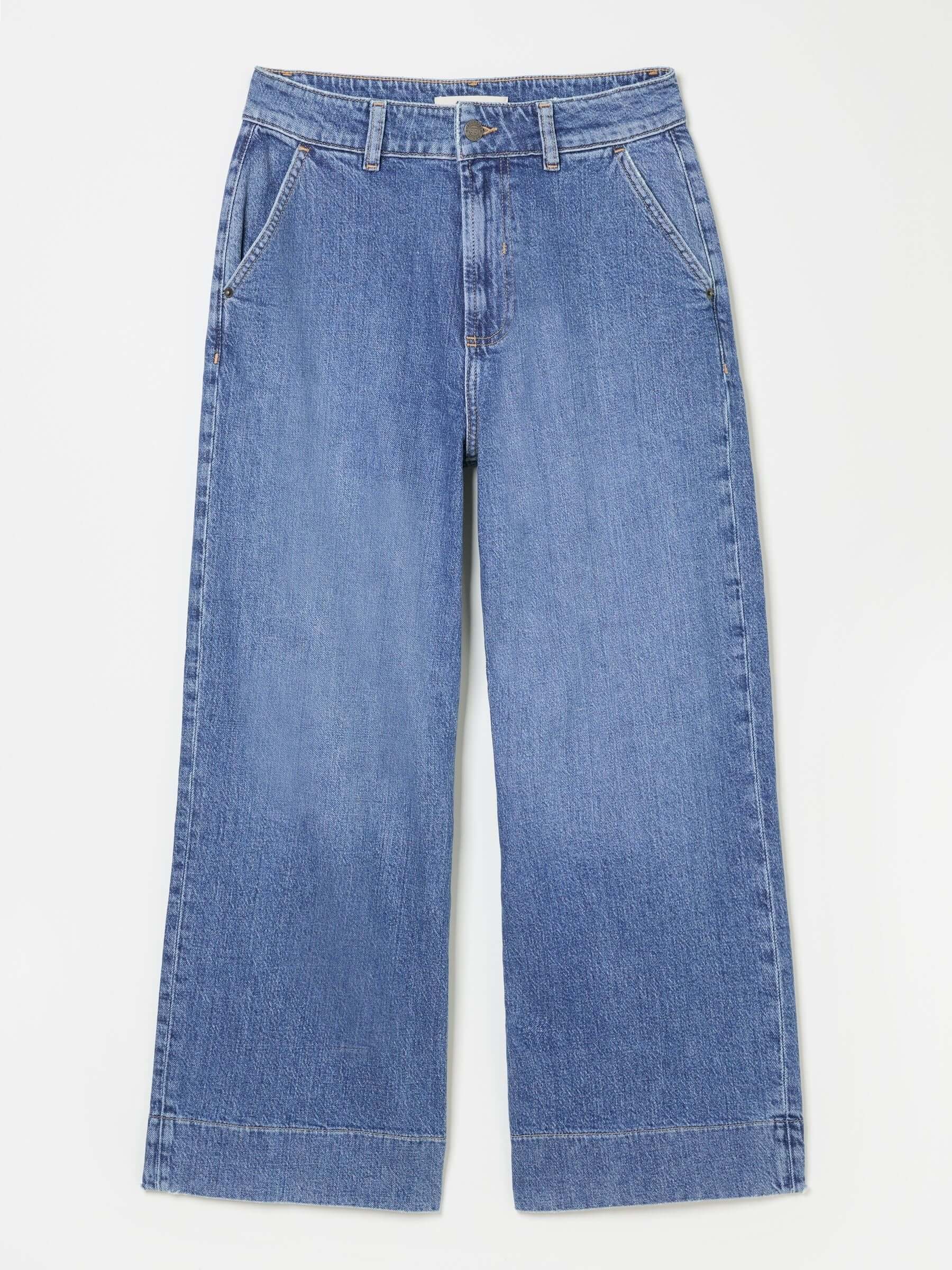 Women FatFace Hove Blue Denim Wide Leg Crop Jeans – Stylish Cropped Denim for Pakistani Women