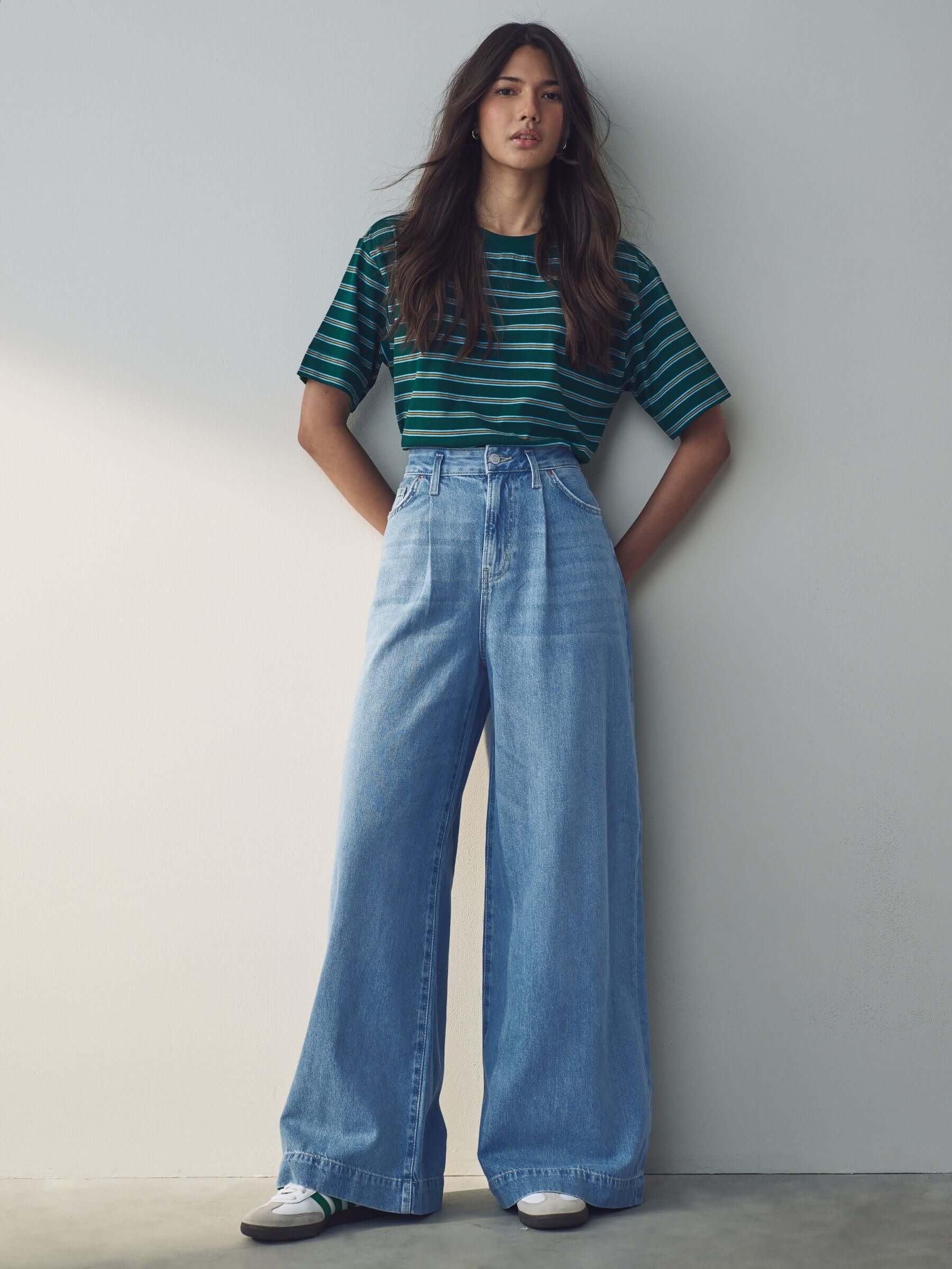 Women Mid Blue Palazzo Wide Leg 100% Cotton Jeans – Trendy Palazzo Denim for Pakistani Women | HB INDUSTRIES