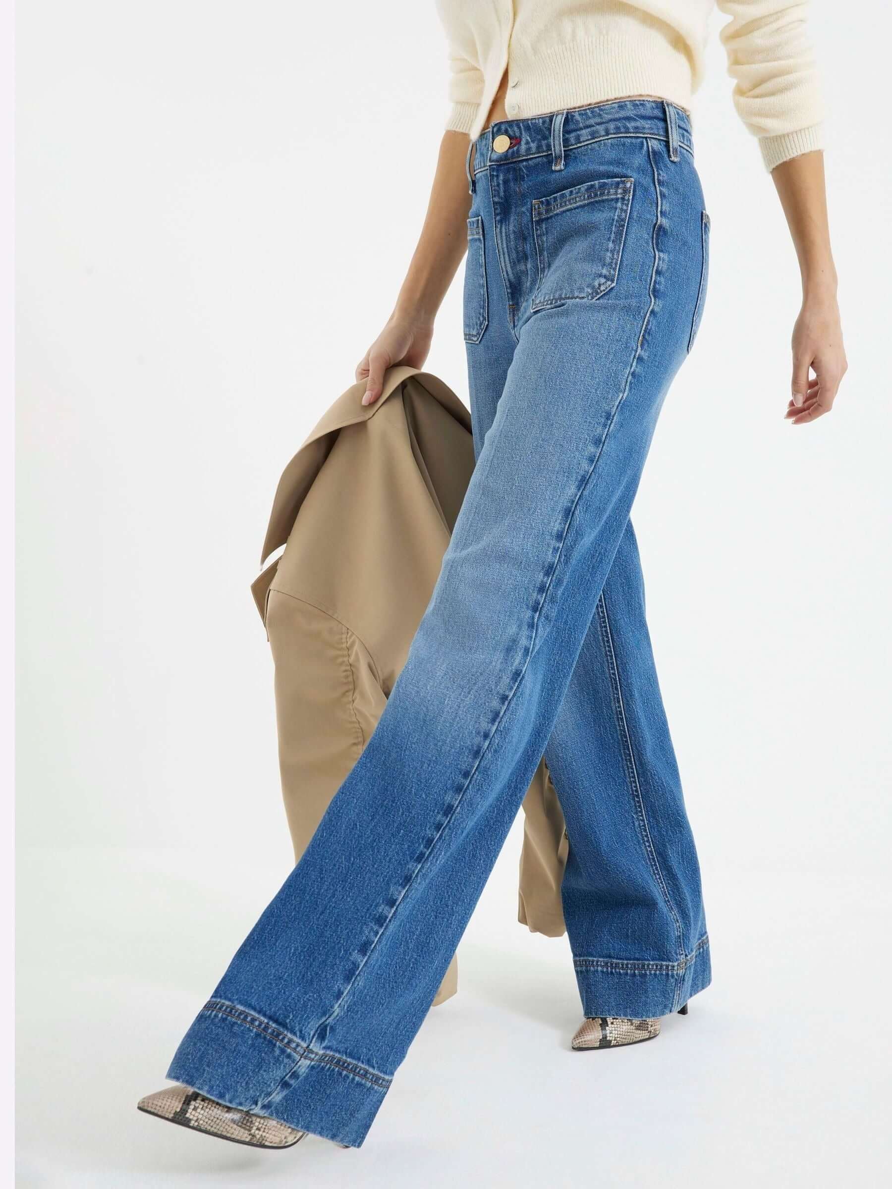 Women Rinse Blue Jersey Denim Wide Leg Trousers – Comfortable & Stylish Pants for Pakistan | HB INDUSTRIES