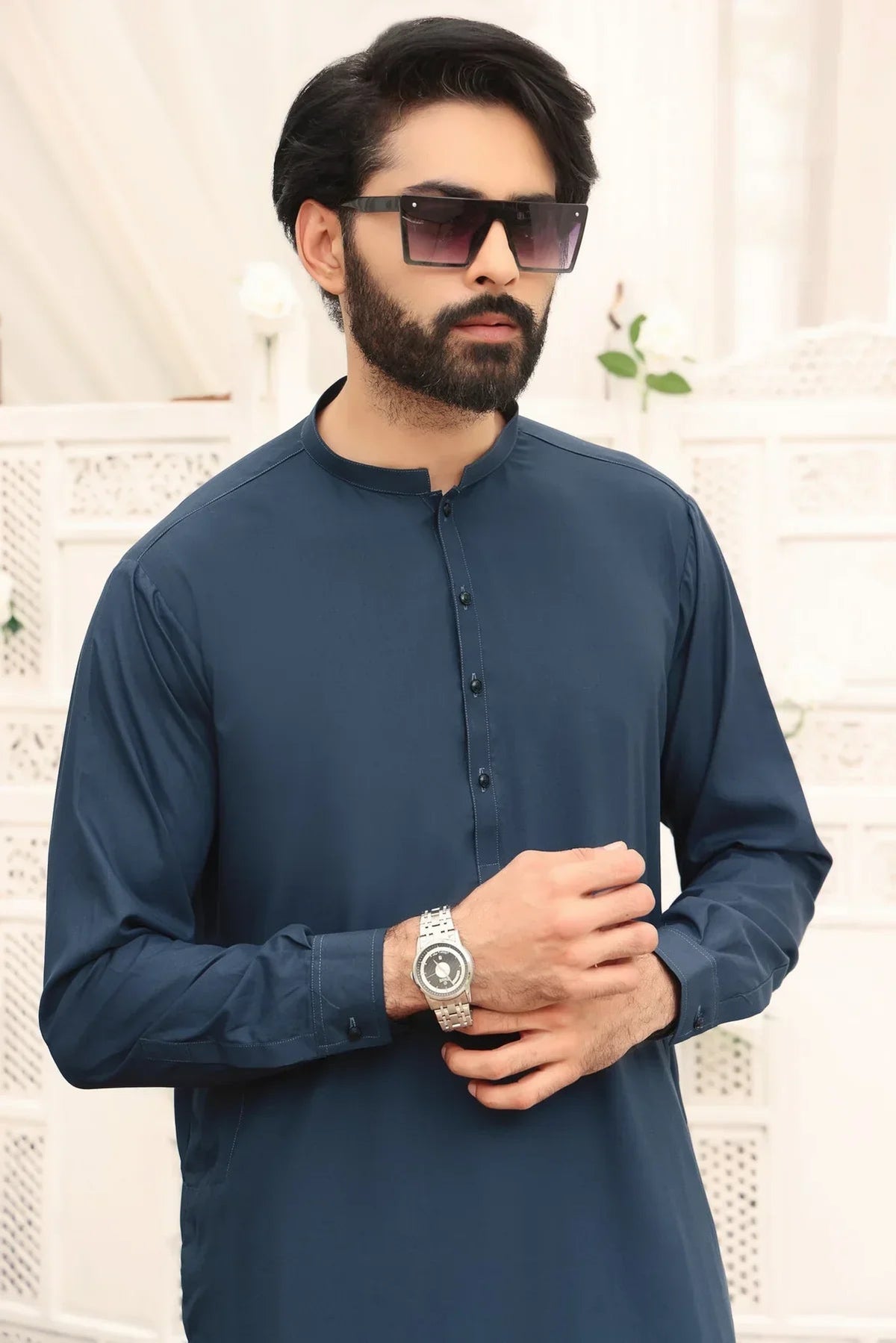 Aqua Verdant: Greenish Blue Shalwar Kameez Ensemble for Men - HB INDUSTRIES - Shalwar Kameez - 