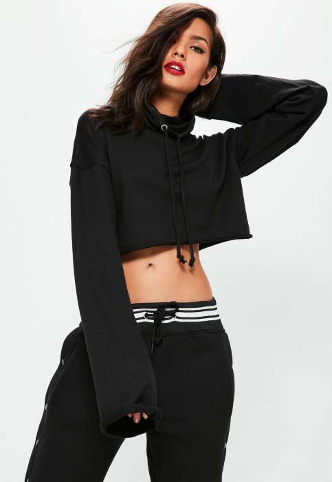 Virgen Mango Fleece Cotton Plain Crop Pull Over Hoodie