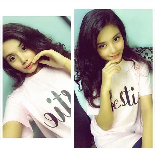 Baby Pink Bestie Printed T - shirt For Womens - HB INDUSTRIES - Tops & T - Shirts - 