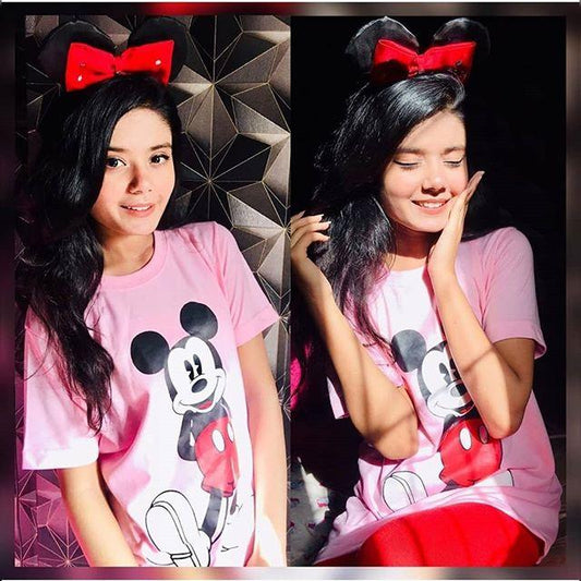 Baby Pink Micky Cotton Printed T - shirt For Womens - HB INDUSTRIES - Tops & T - Shirts - 