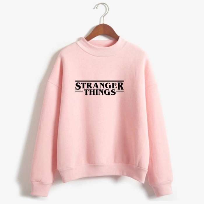 BABY PINK Strangers Things Fleece Printed Sweatshirt For Women - HB INDUSTRIES - Hoodies & Sweatshirts - 