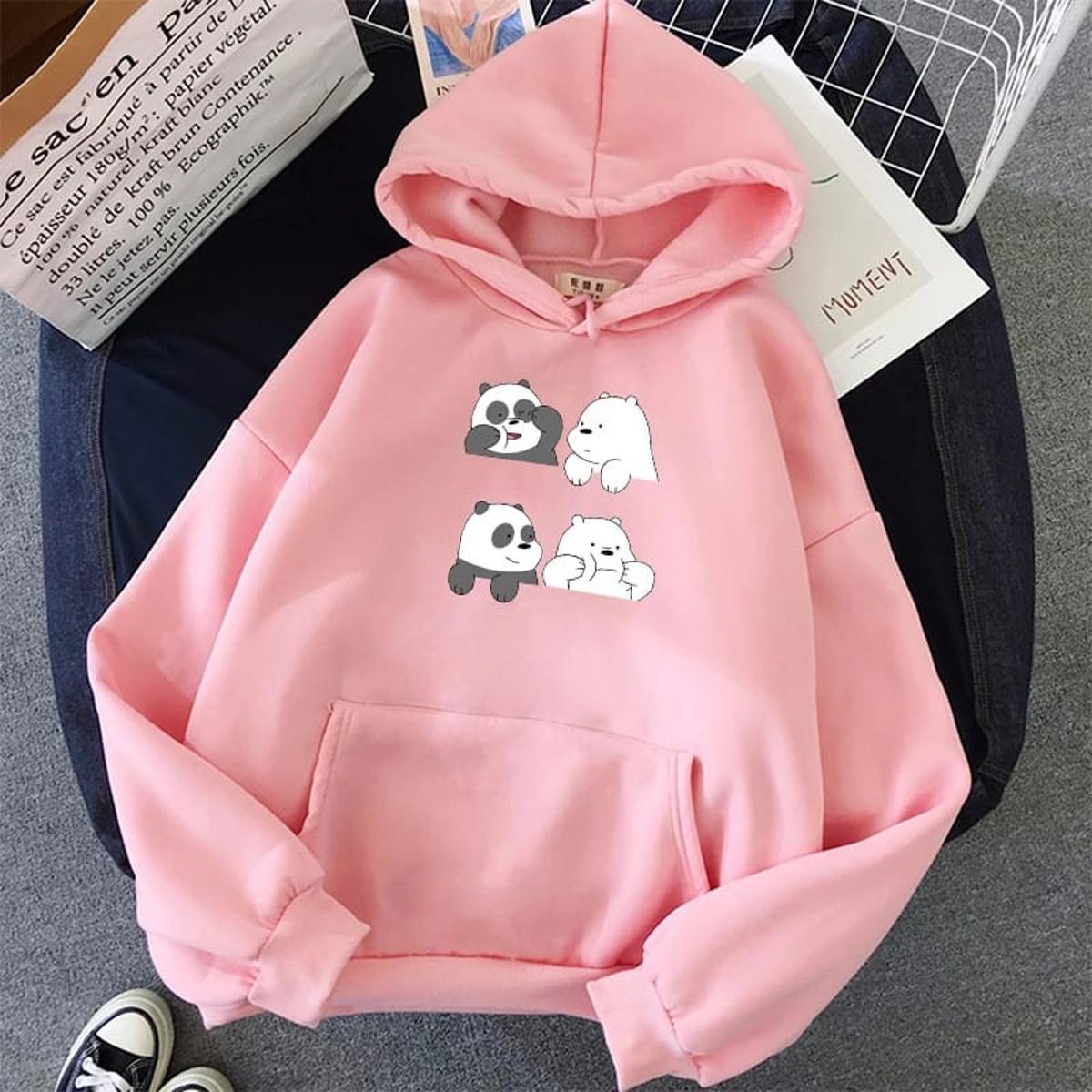 Bare Bears Printed Fleece Full Sleeves Pull Over Hoodie For Women - HB INDUSTRIES - Hoodies & Sweatshirts - 