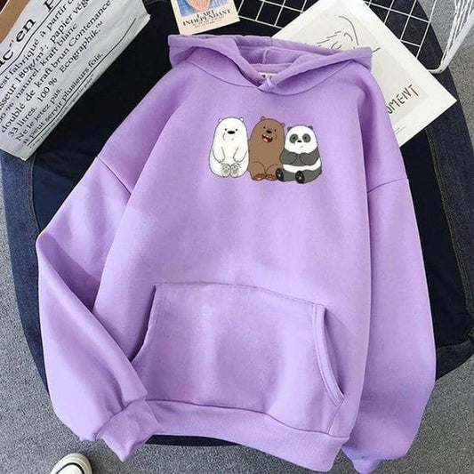 Bare Bears Purple Printed Fleece Full Sleeves Pull Over Hoodie For Women - HB INDUSTRIES - Hoodies & Sweatshirts - 