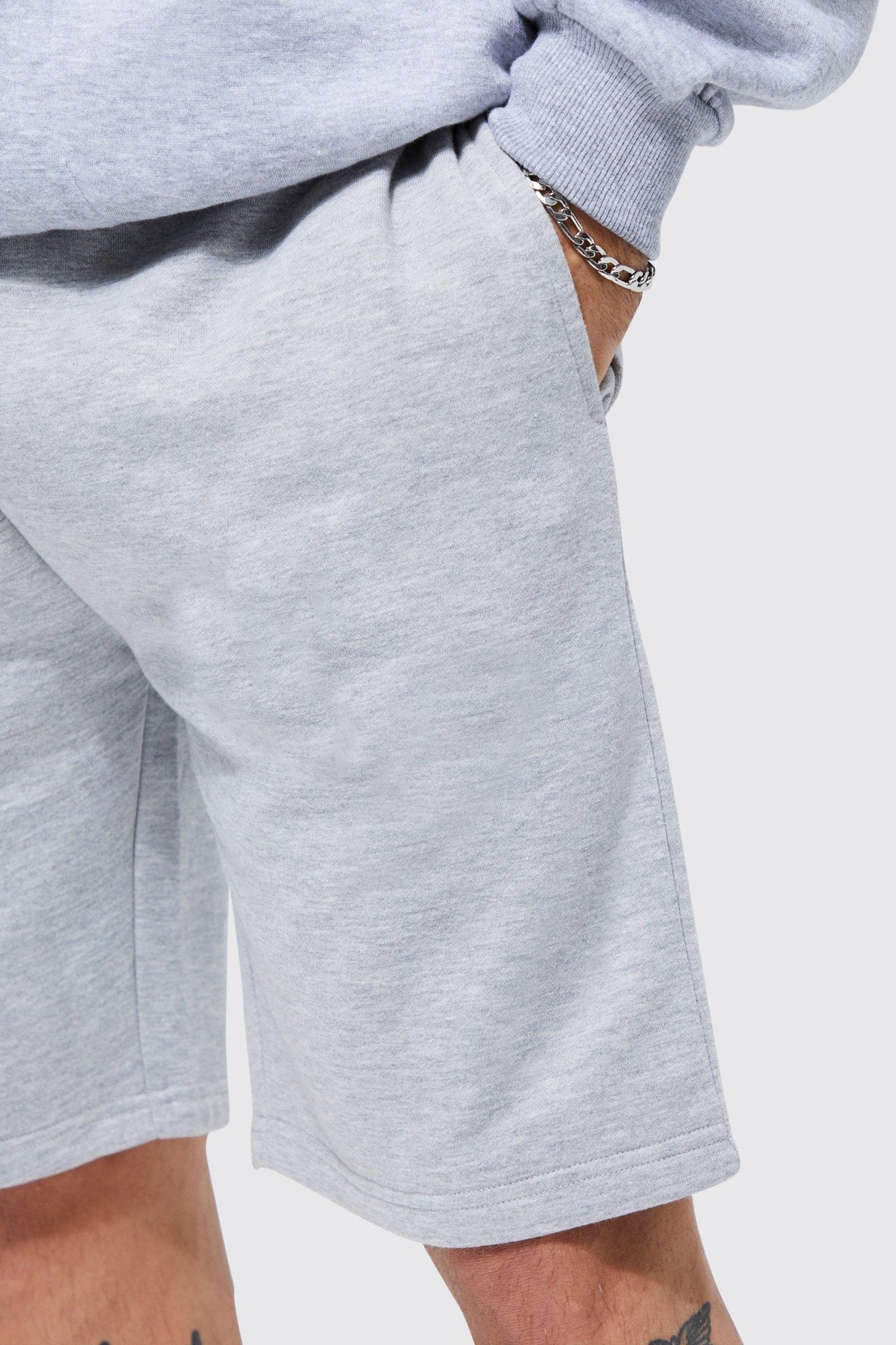 BASIC LOOSE FIT MID LENGTH GREY JERSEY SHORT - HB INDUSTRIES - Shorts - 
