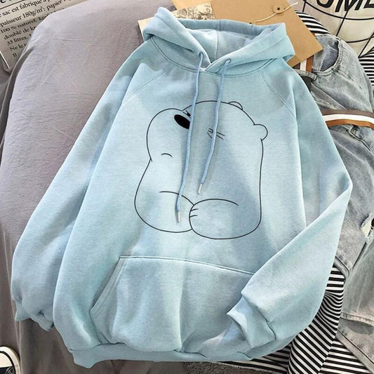Bear Sky Blue Fleece Full Sleeves Pull Over Hoodie For Women - HB INDUSTRIES - Hoodies & Sweatshirts - 