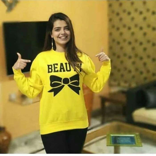 Beauty Stylish Yellow Printed Sweatshirt For Women - HB INDUSTRIES - Hoodies & Sweatshirts - 