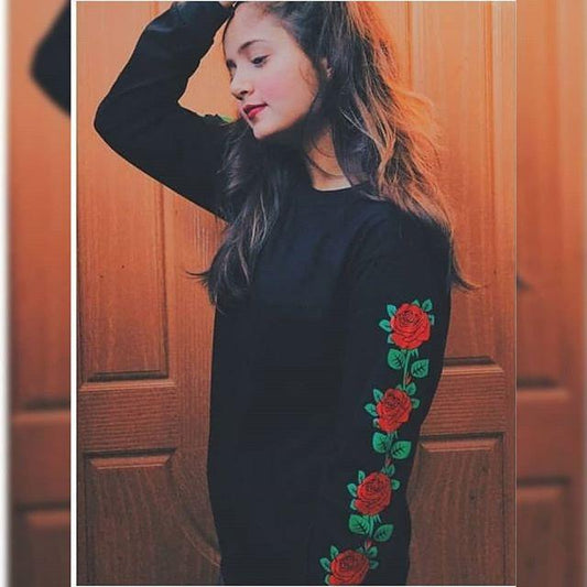 Black 2 Sleeves Floral Printed T - Shirt For Women - HB INDUSTRIES - Tops & T - Shirts - 