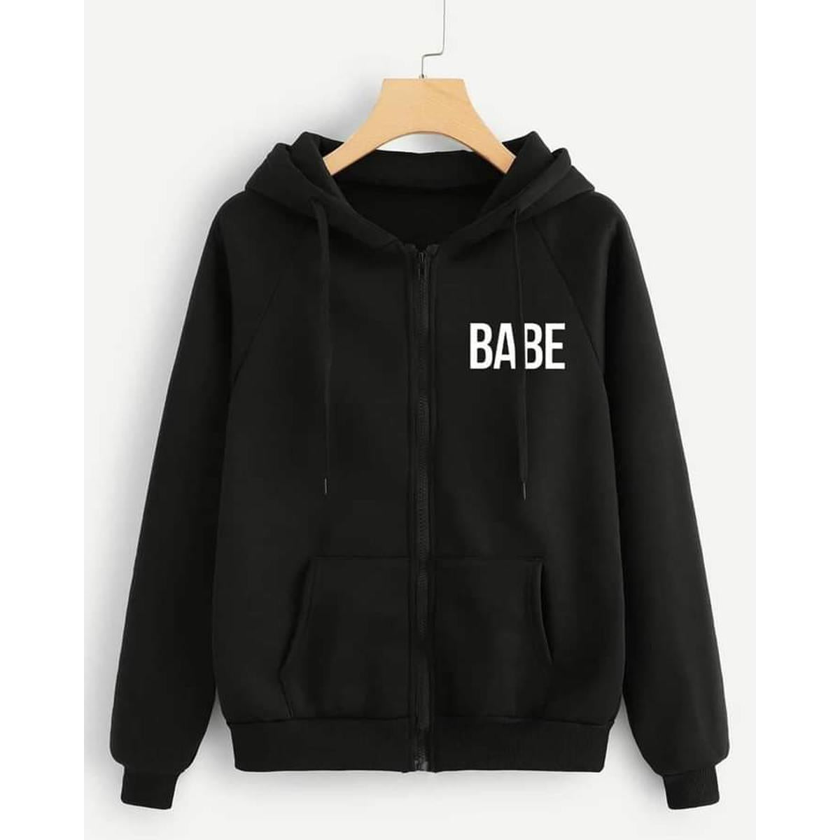 Black Babe Fleece Full Sleeves Zipper Hoodie For Women - HB INDUSTRIES - Hoodies & Sweatshirts - 