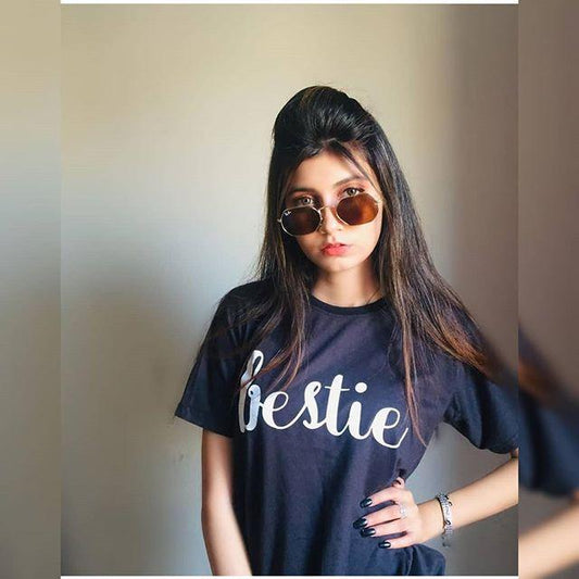 Black Bestie Cotton Printed T - shirt For Womens - HB INDUSTRIES - Tops & T - Shirts - 