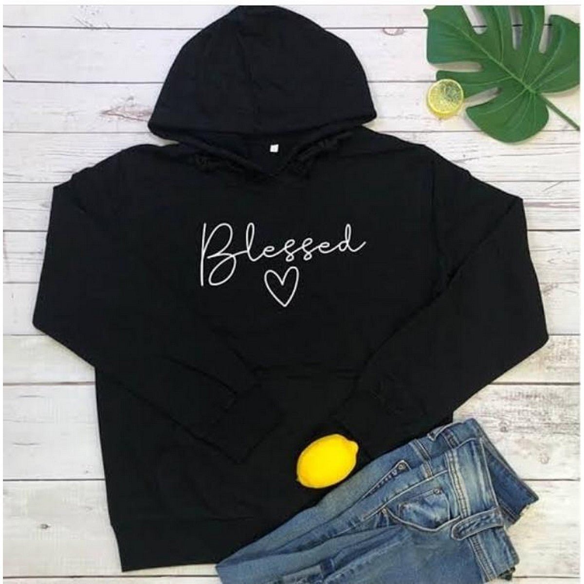 Black Blessed Printed Fleece Full Sleeves Pull Over Hoodie For Women - HB INDUSTRIES - Hoodies & Sweatshirts - 