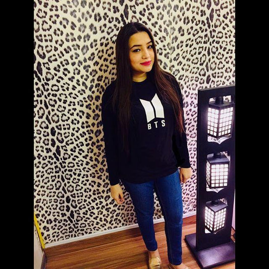 Black BTS Cotton Printed T - Shirt For Women - HB INDUSTRIES - Tops & T - Shirts - 
