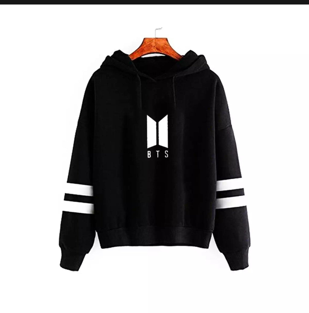 Black Bts Fleece Full Sleeves Pull Over Hoodie For Women - HB INDUSTRIES - Hoodies & Sweatshirts - 