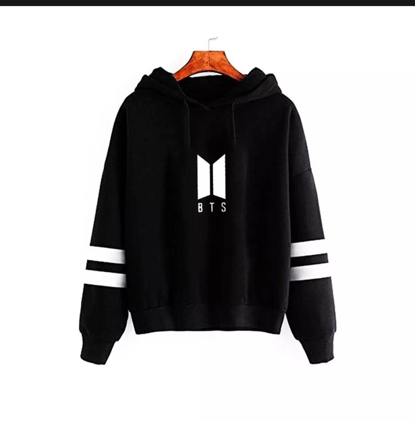Black Bts Fleece Full Sleeves Pull Over Hoodie For Women - HB INDUSTRIES - Hoodies & Sweatshirts - 