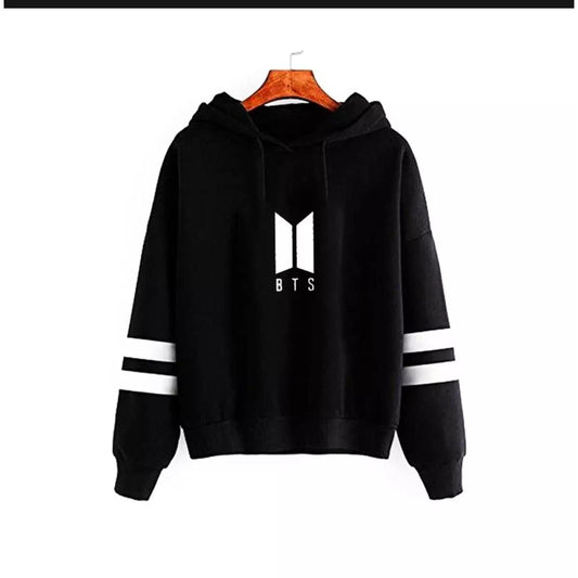 Black Bts Fleece Full Sleeves Pull Over Hoodie For Women - HB INDUSTRIES - Hoodies & Sweatshirts - 