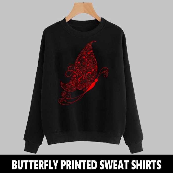 BLACK BUTTERFLY PRINTED SWEAT SHIRTS - HB INDUSTRIES - Hoodies & Sweatshirts - 