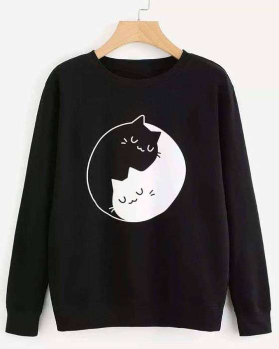 Black Cat Printed sweat Shirt For Women 1041 - HB INDUSTRIES - Hoodies & Sweatshirts - 