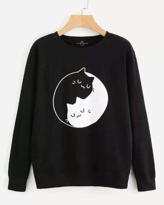 Black Cat Printed Sweat Shirt For Women 227 - HB INDUSTRIES - Hoodies & Sweatshirts - 