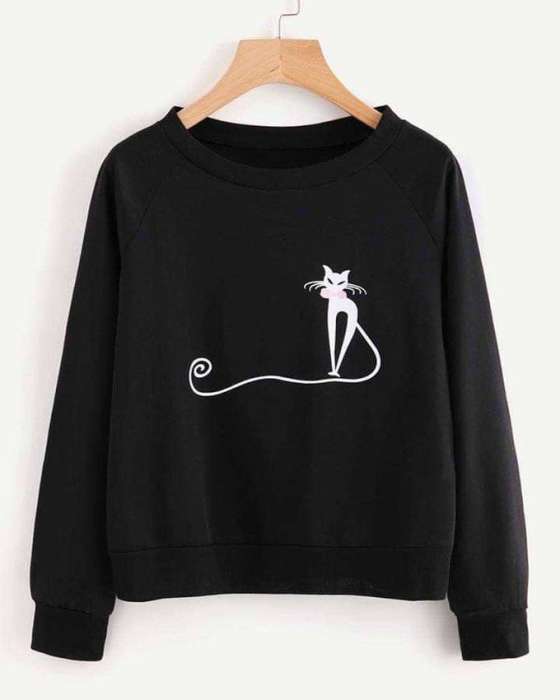 Black Cat Printed Sweat Shirt For Women - HB INDUSTRIES - Hoodies & Sweatshirts - 